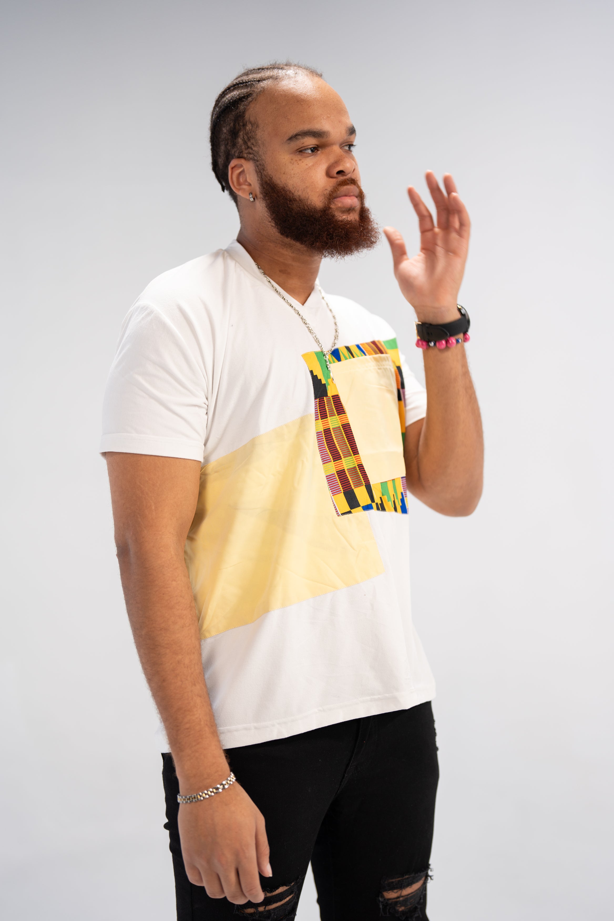 Amari Men's African Print T-Shirt (Kente on Cotton)