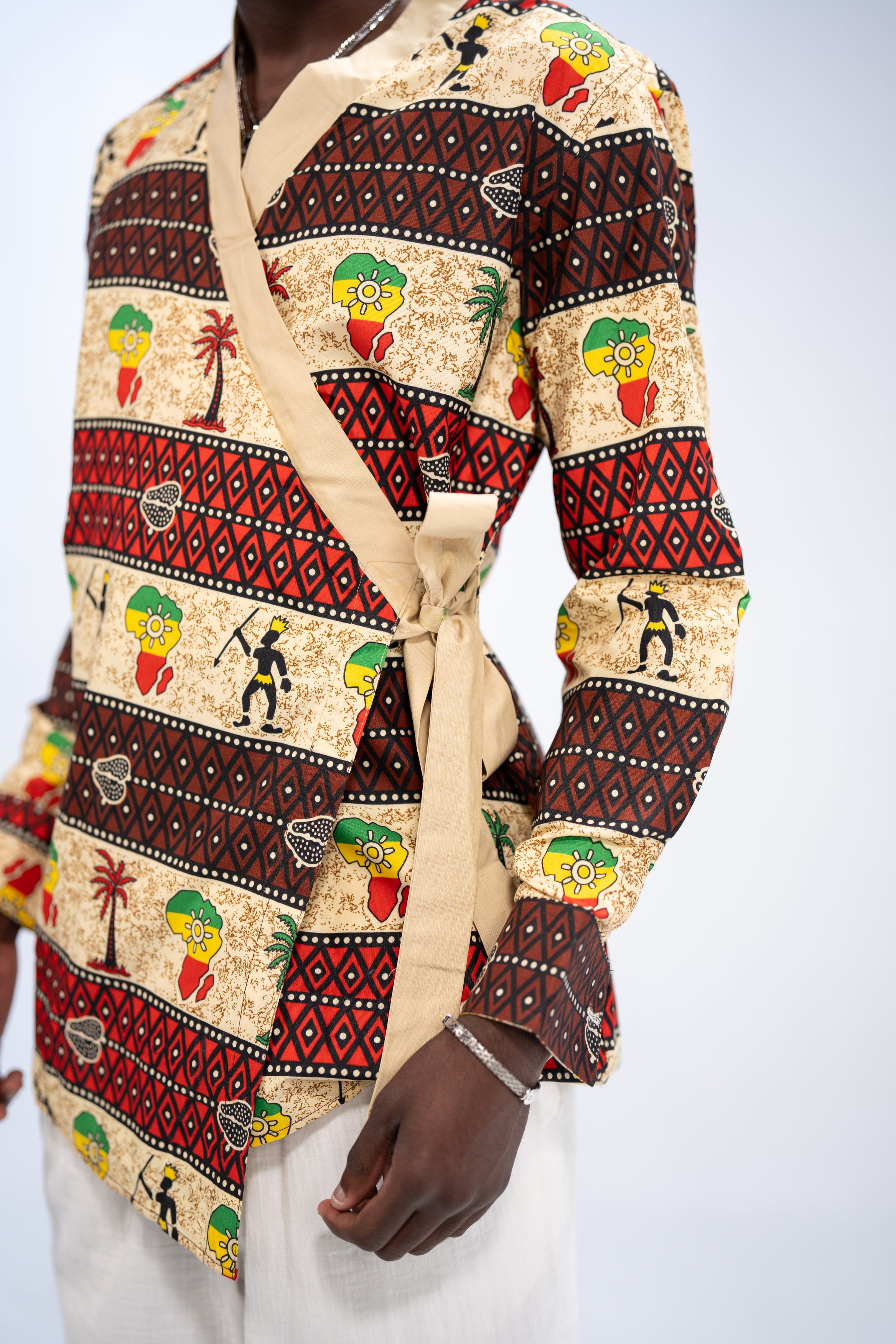 Chike Men's African Print Side Wrap Shirt (Multipattern Tribal)