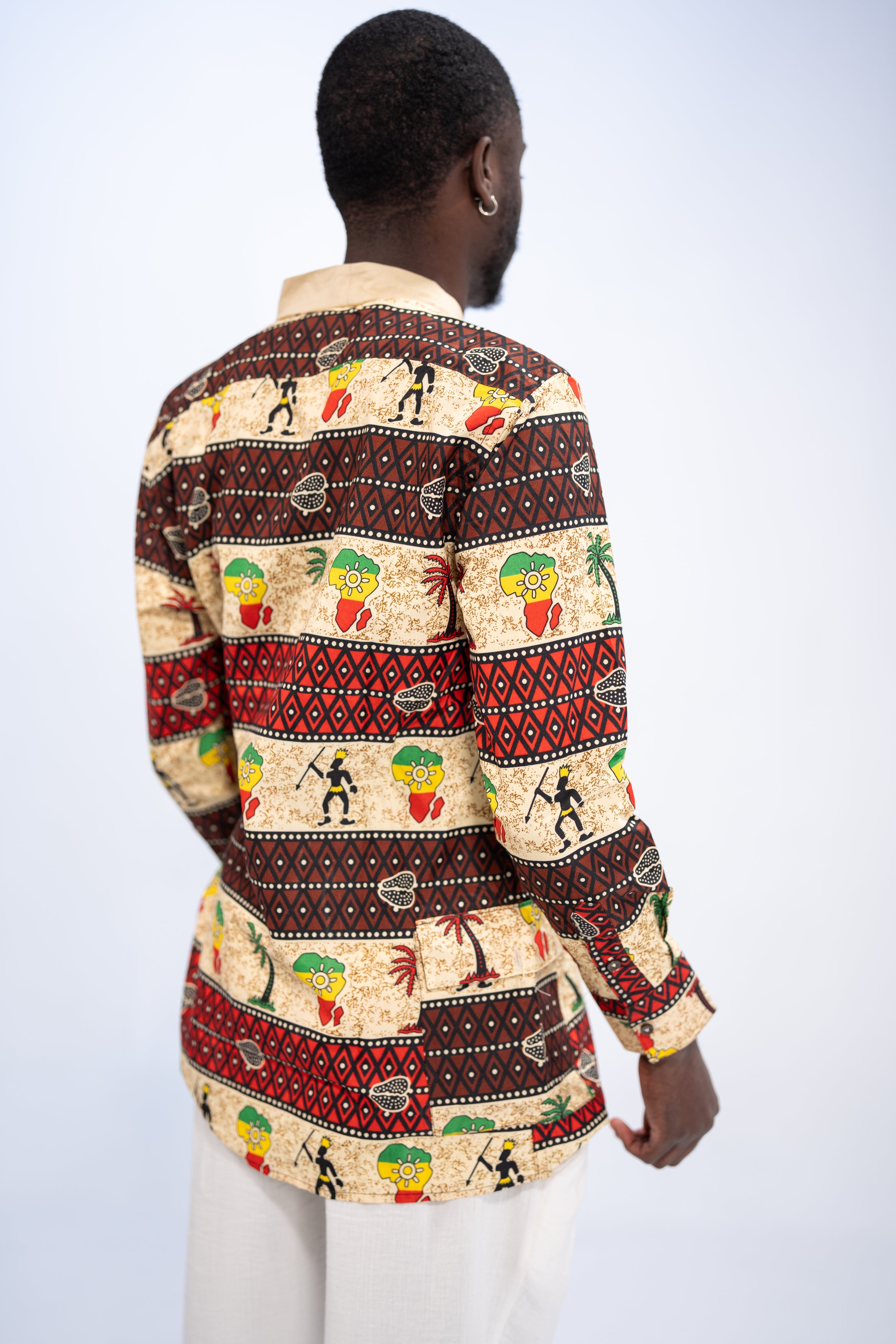 Chike Men's African Print Side Wrap Shirt (Multipattern Tribal)