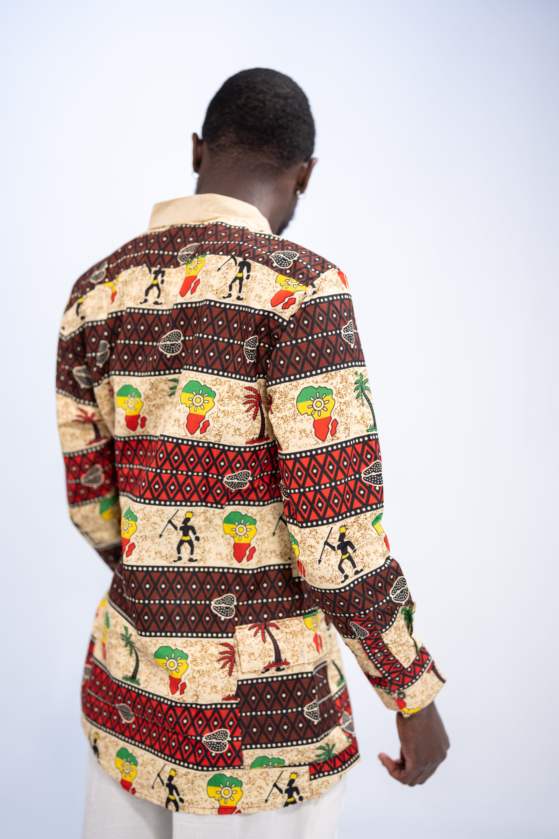 Chike Men's African Print Side Wrap Shirt (Multipattern Tribal)