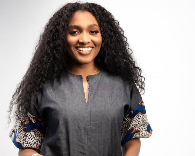 Adaobi Women's African Print Mini Dress (Ankara on Denim)