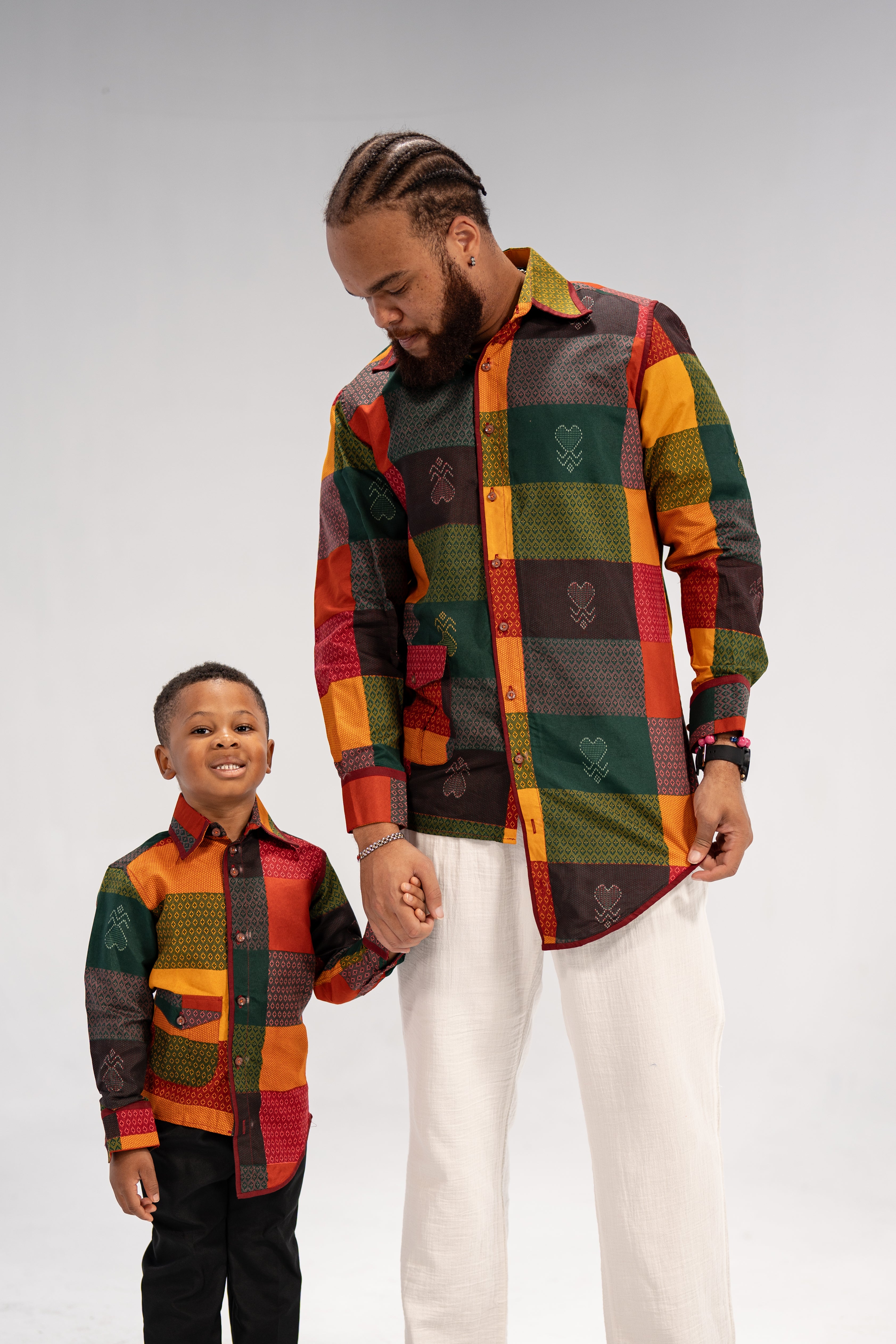Adinkra African Print Shirt and Shorts combo (Earthy Geometric)-Family Collection