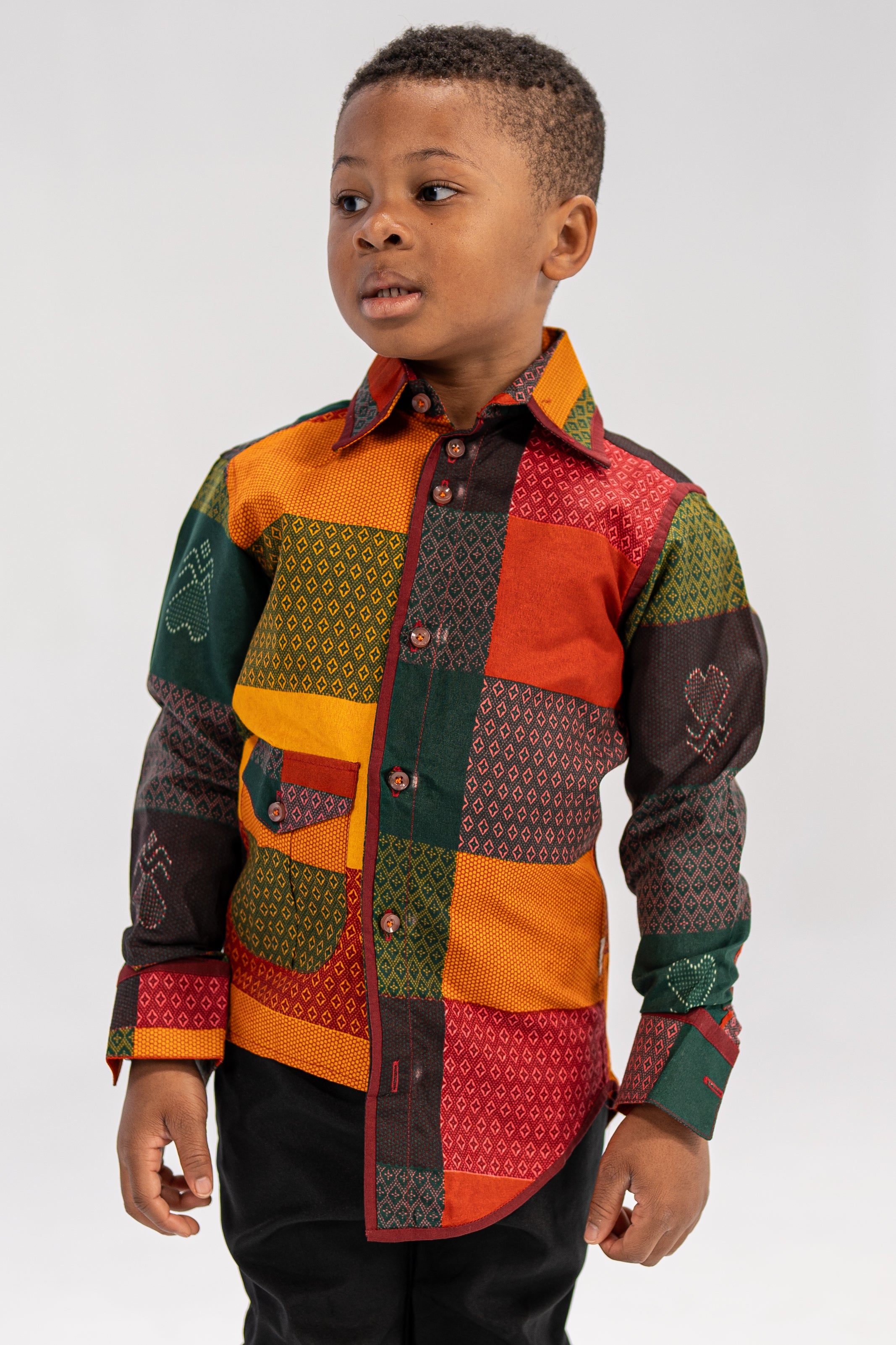 Ladi Heritage Boy's African Print Shirt (Earthy Geometric)