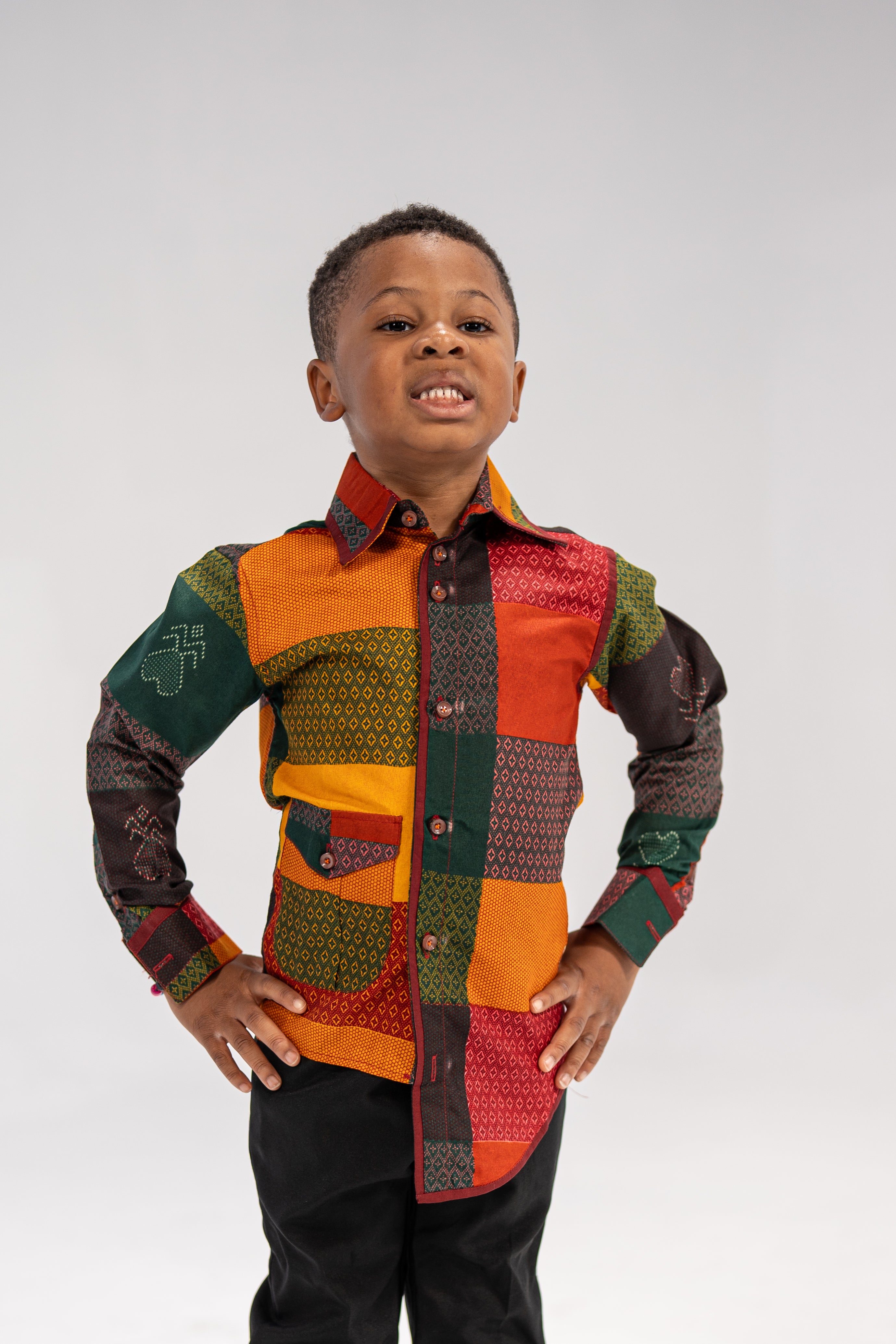 Ladi Heritage Boy's African Print Shirt (Earthy Geometric)