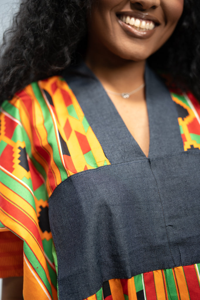 Abiola Women's African Print Maxi Dress (Print on Denim)