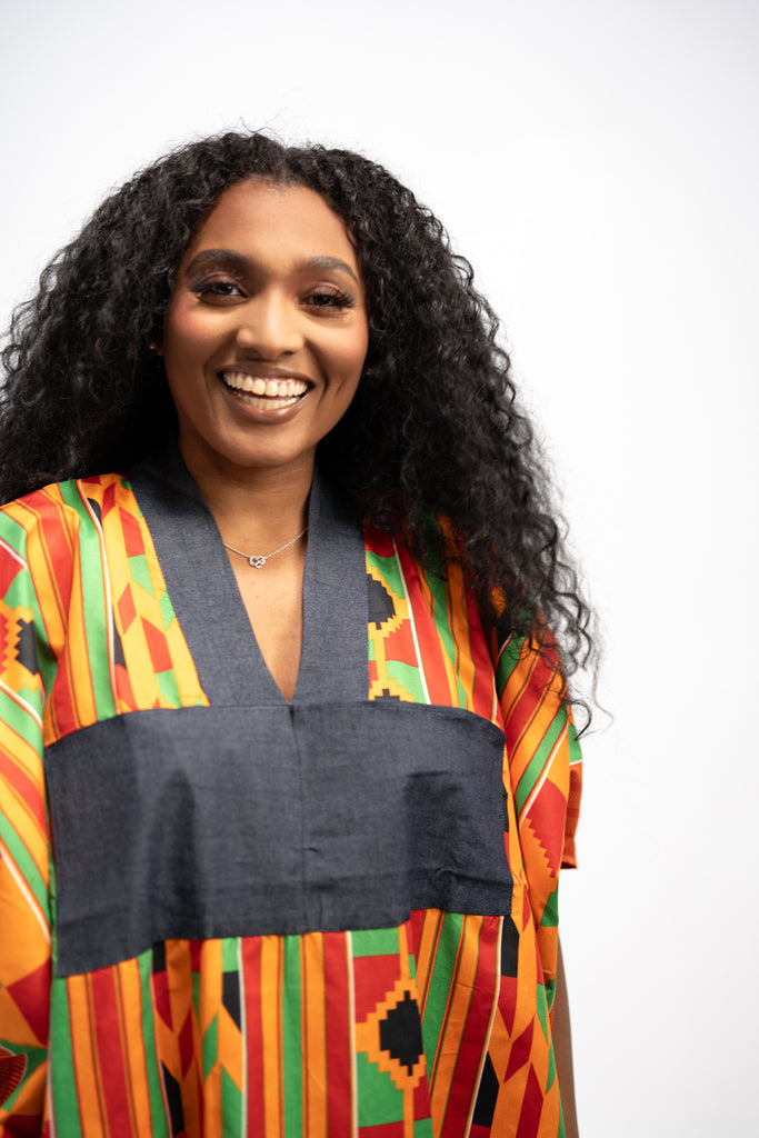 Abiola Women's African Print Maxi Dress (Print on Denim)