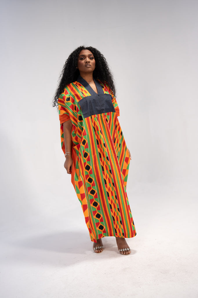 Abiola Women's African Print Maxi Dress (Print on Denim)