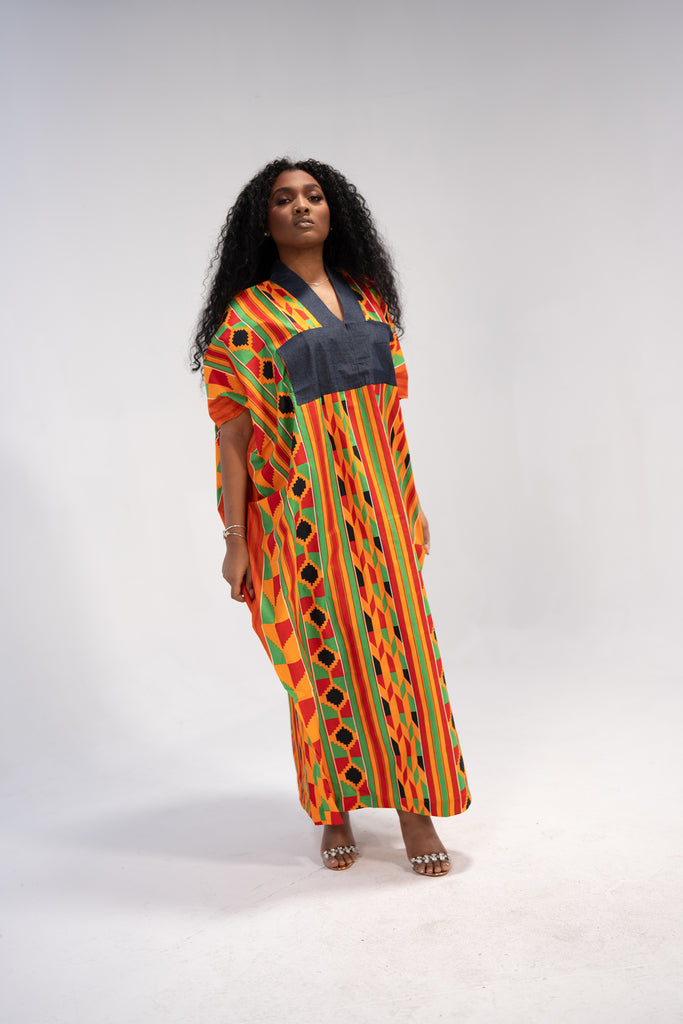 Abiola Women's African Print Maxi Dress (Print on Denim)