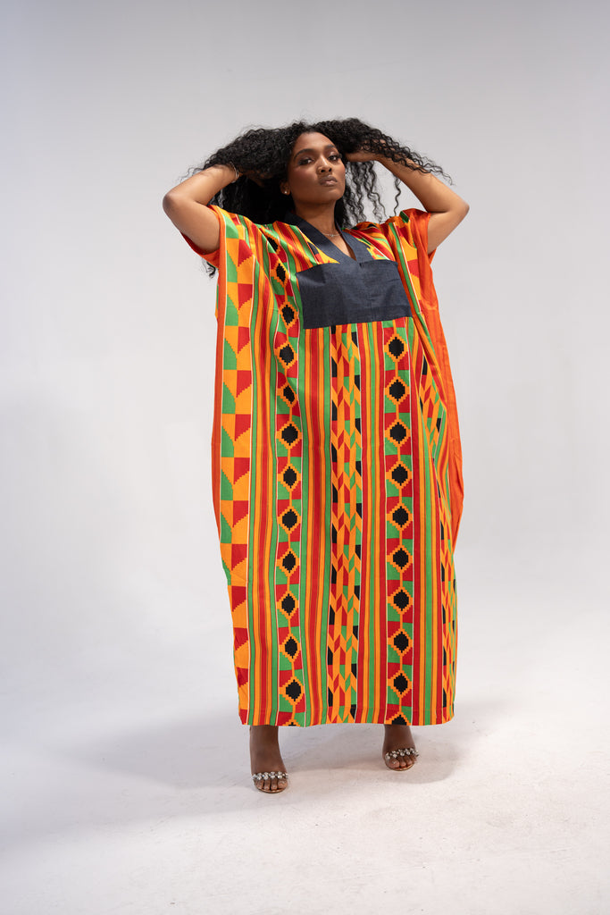 Abiola Women's African Print Maxi Dress (Print on Denim)