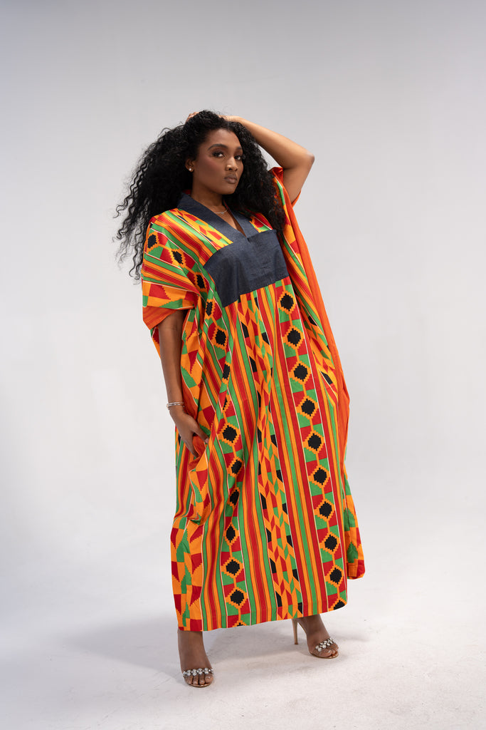 Abiola Women's African Print Maxi Dress (Print on Denim)