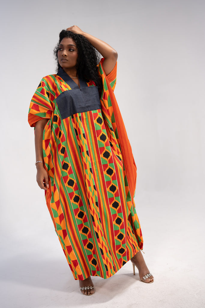 Abiola Women's African Print Maxi Dress (Print on Denim)