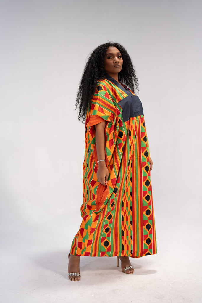 Abiola Women's African Print Maxi Dress (Print on Denim)