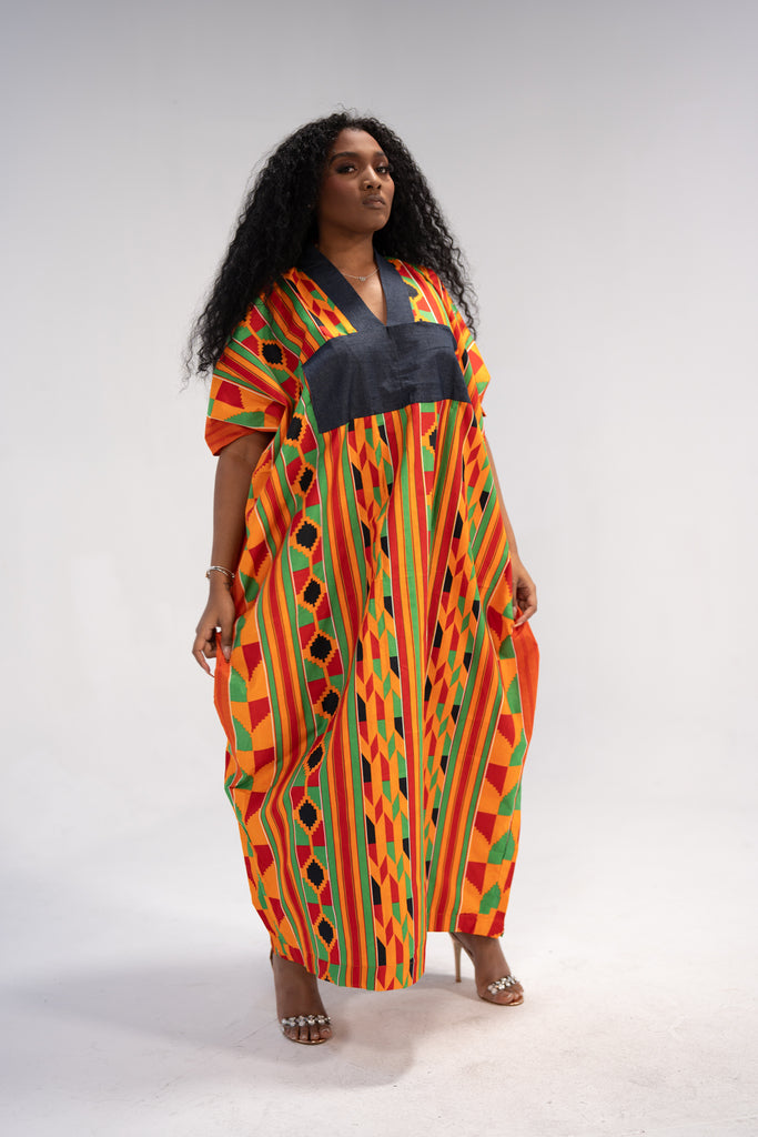 Abiola Women's African Print Maxi Dress (Print on Denim)