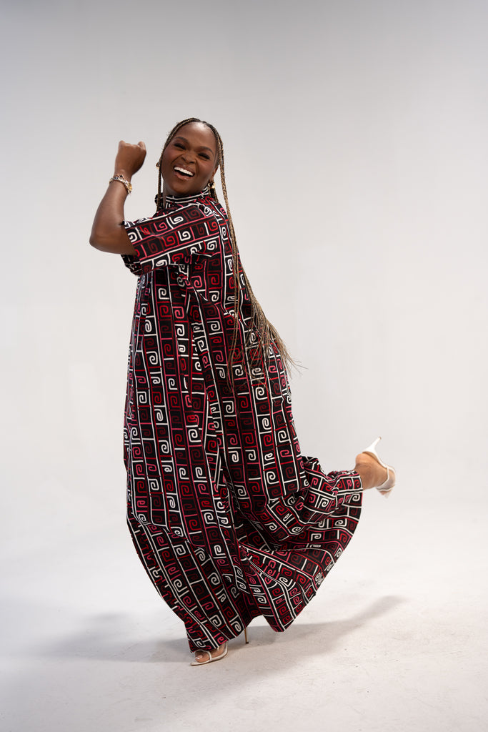 Ijeoma Women's African Print Maxi Dress (Abstract Geometric)