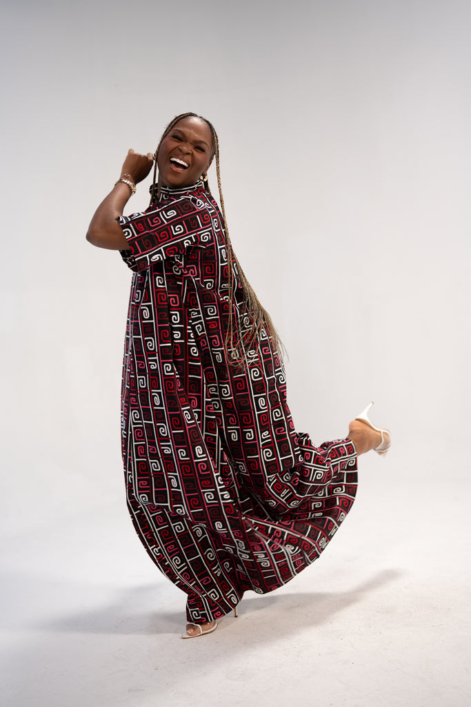 Ijeoma Women's African Print Maxi Dress (Abstract Geometric)