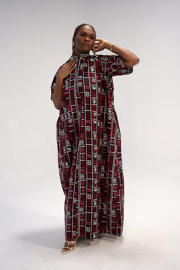 Ijeoma Women's African Print Maxi Dress (Abstract Geometric)
