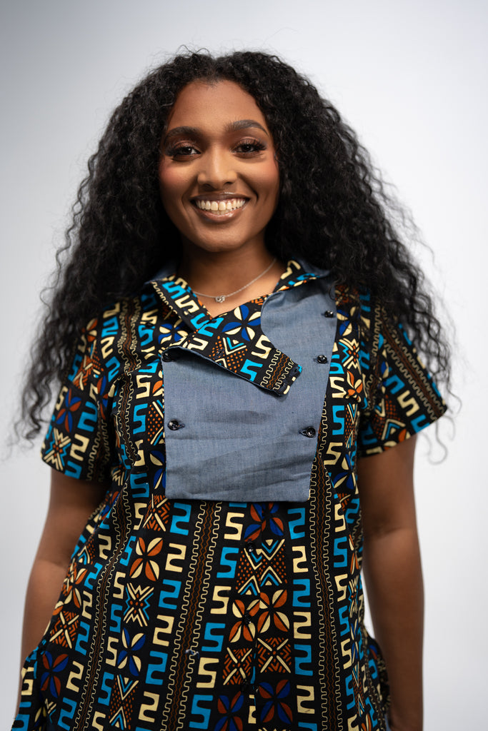 Adaugo Women's African Print Shirt (Print on denim)