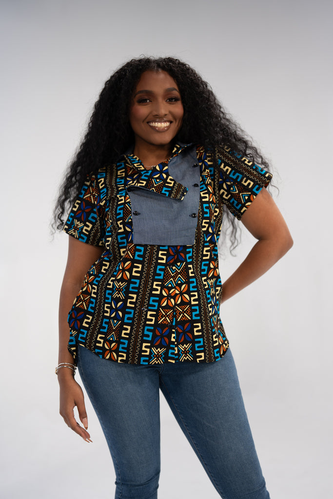 Adaugo Women's African Print Shirt (Print on denim)