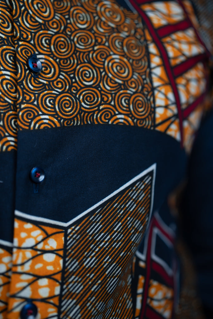 Tunde Men's African Print Shirt (Print on Denim)
