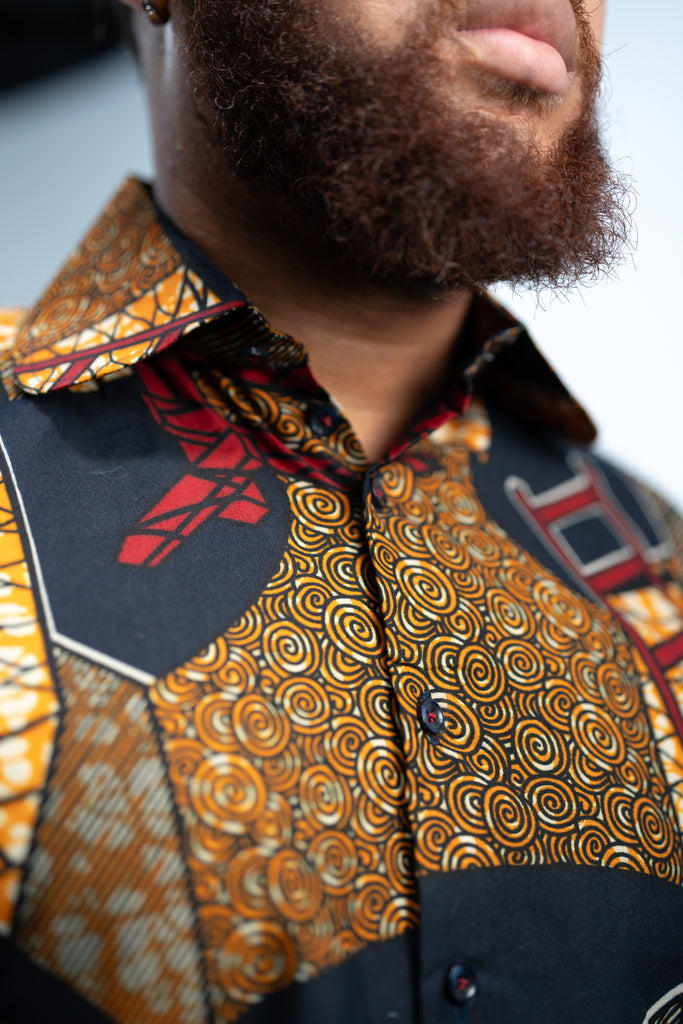 Tunde Men's African Print Shirt (Print on Denim)