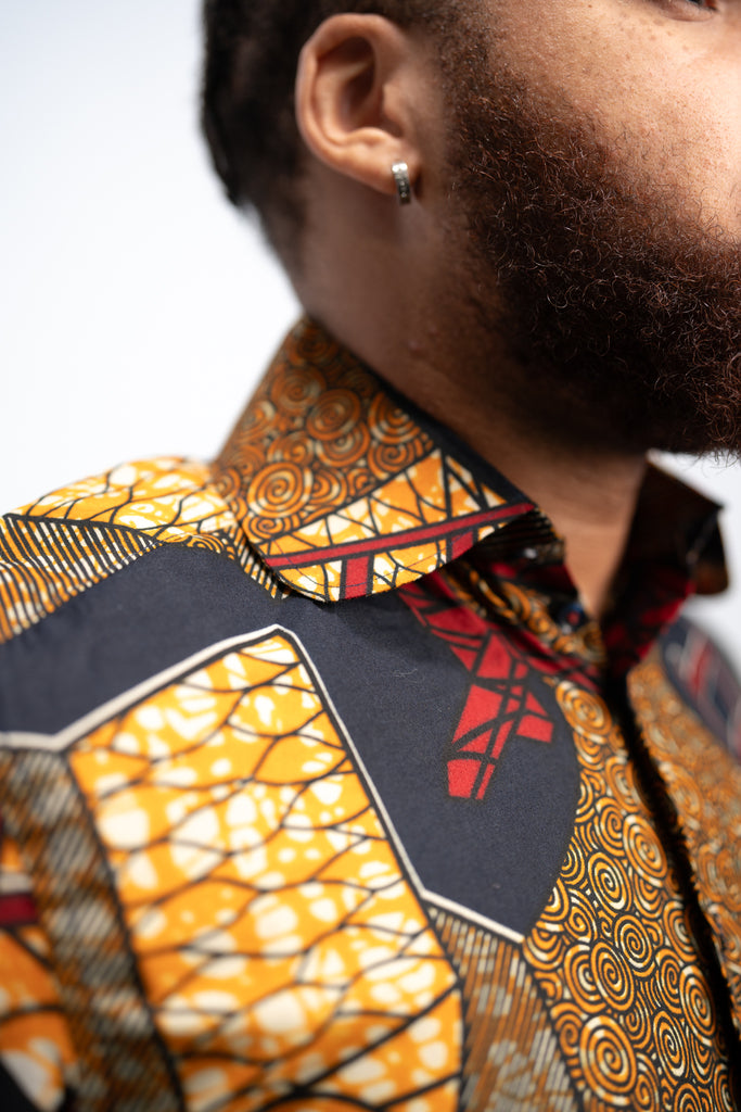 Tunde Men's African Print Shirt (Print on Denim)