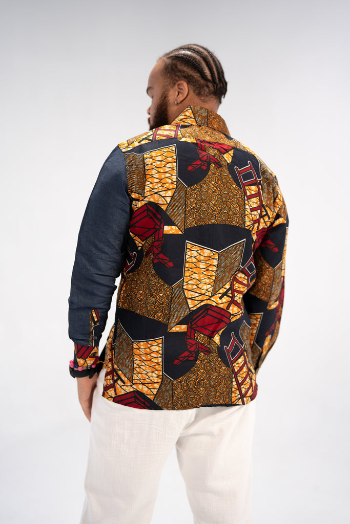 Tunde Men's African Print Shirt (Print on Denim)