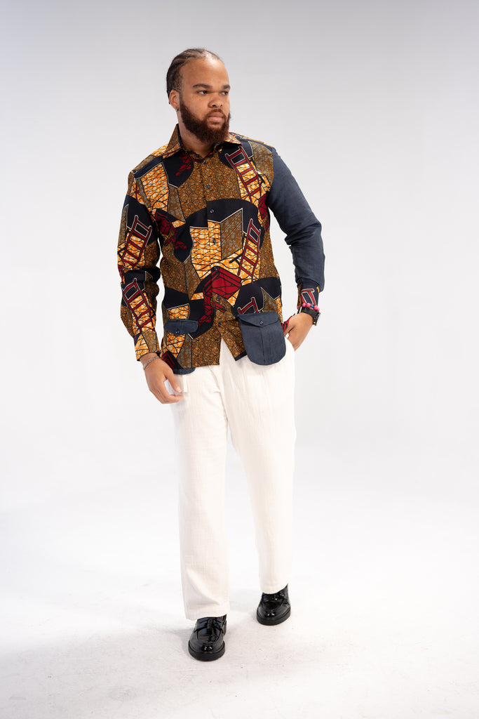 Tunde Men's African Print Shirt (Print on Denim)