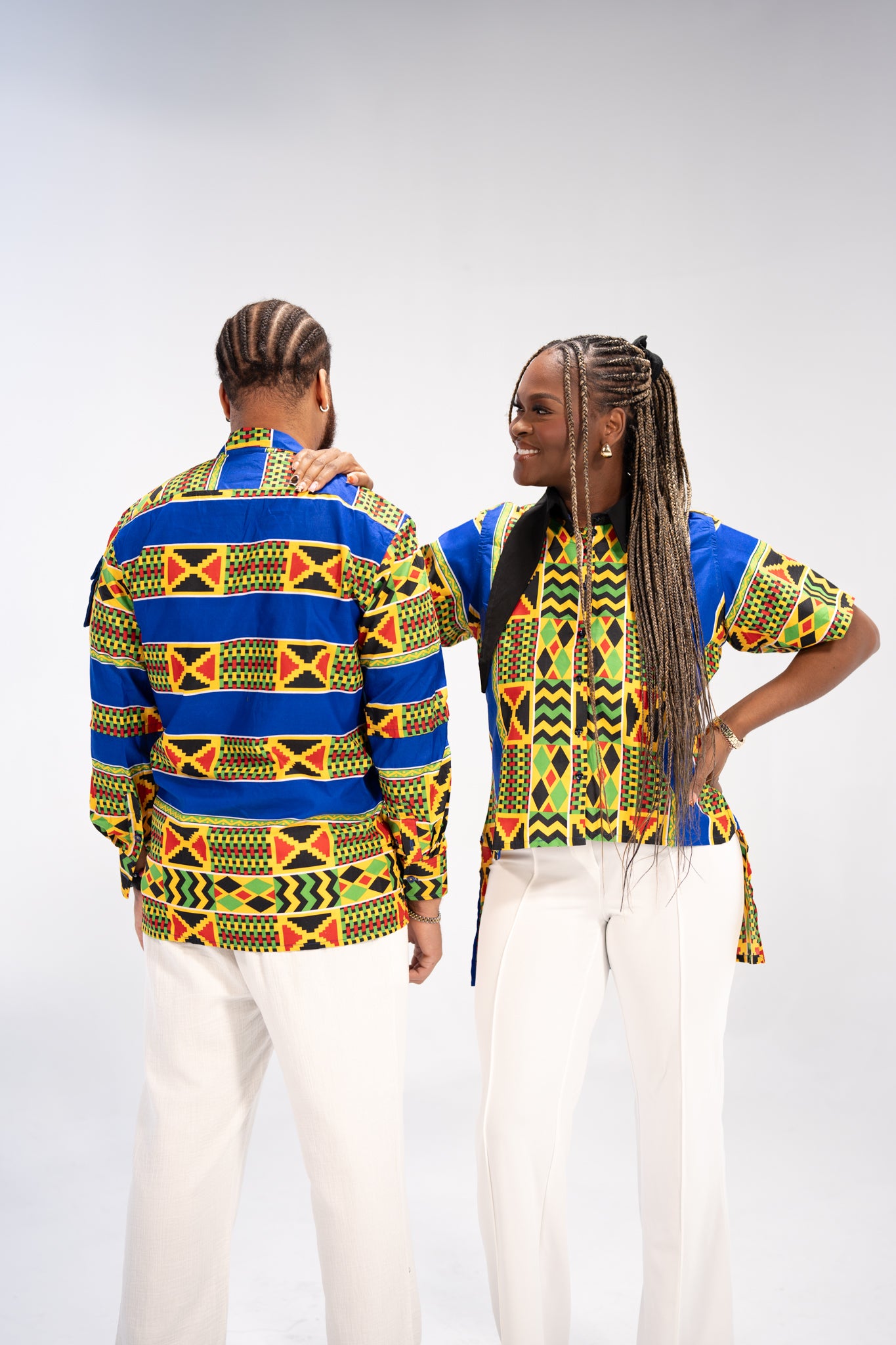 Adaeze And Obinna African Print Button-Down Shirt (Abstract Geometric)-Family Collection