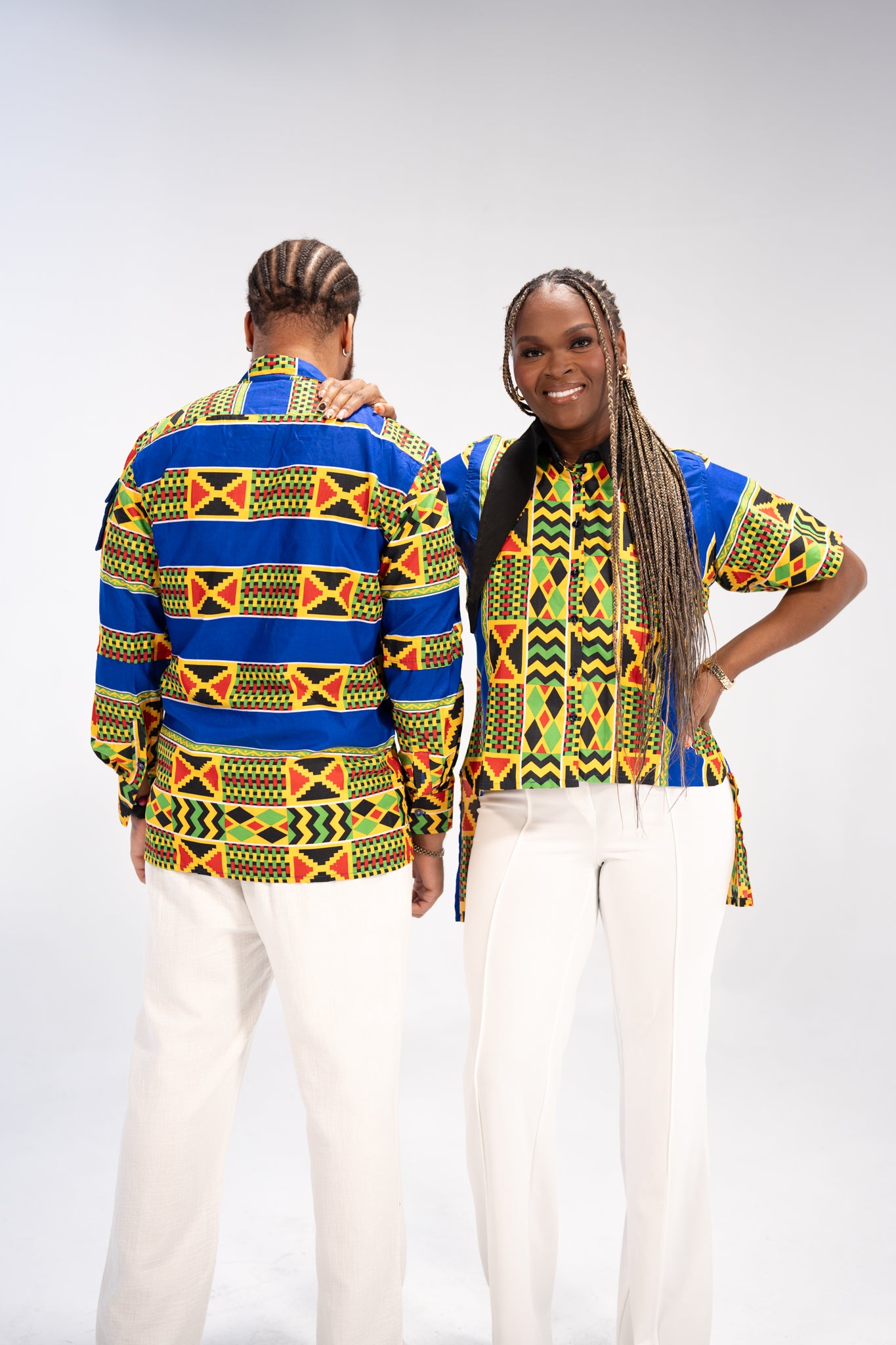Adaeze And Obinna African Print Button-Down Shirt (Abstract Geometric)-Family Collection