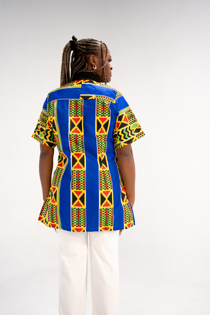 Adaeze Women's African Print Button-Down Shirt (Abstract Geometric)