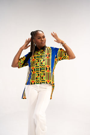 Adaeze And Obinna African Print Button-Down Shirt (Abstract Geometric)-Family Collection