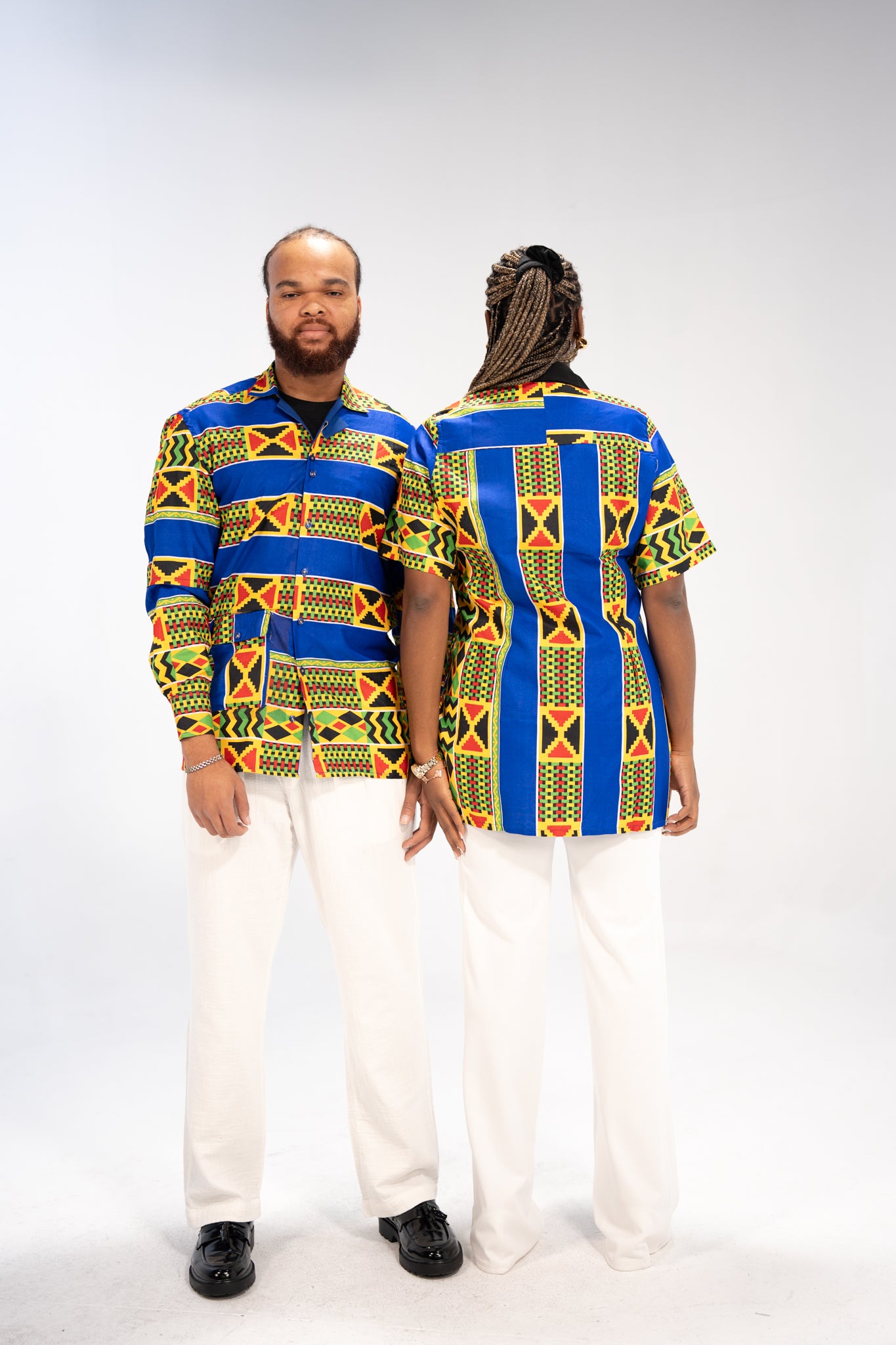 Adaeze And Obinna African Print Button-Down Shirt (Abstract Geometric)-Family Collection
