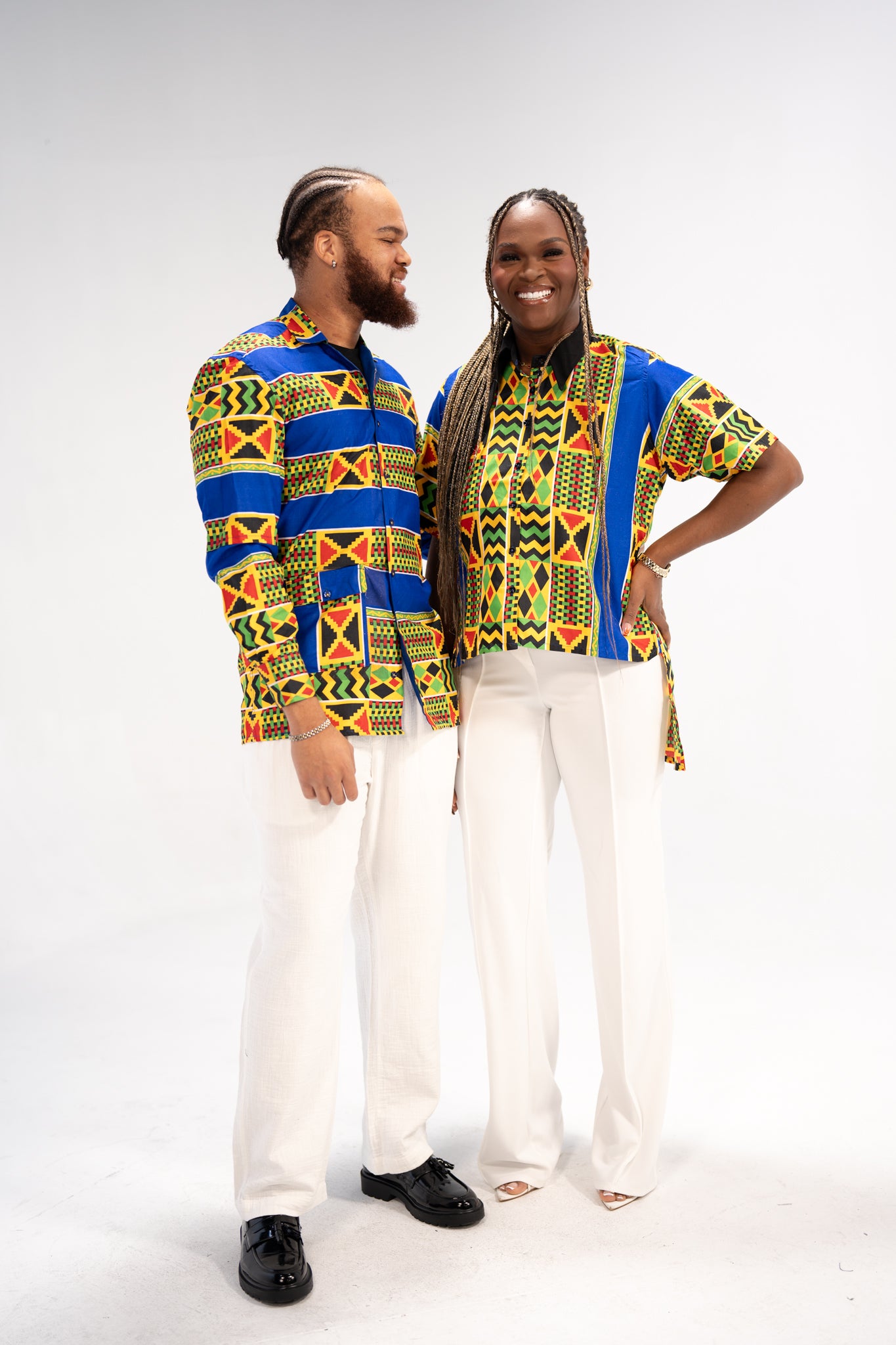 Adaeze And Obinna African Print Button-Down Shirt (Abstract Geometric)-Family Collection
