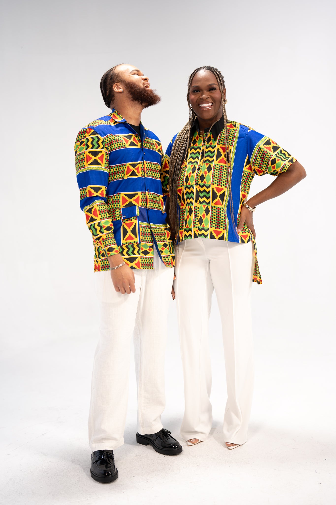 Adaeze And Obinna African Print Button-Down Shirt (Abstract Geometric)-Family Collection