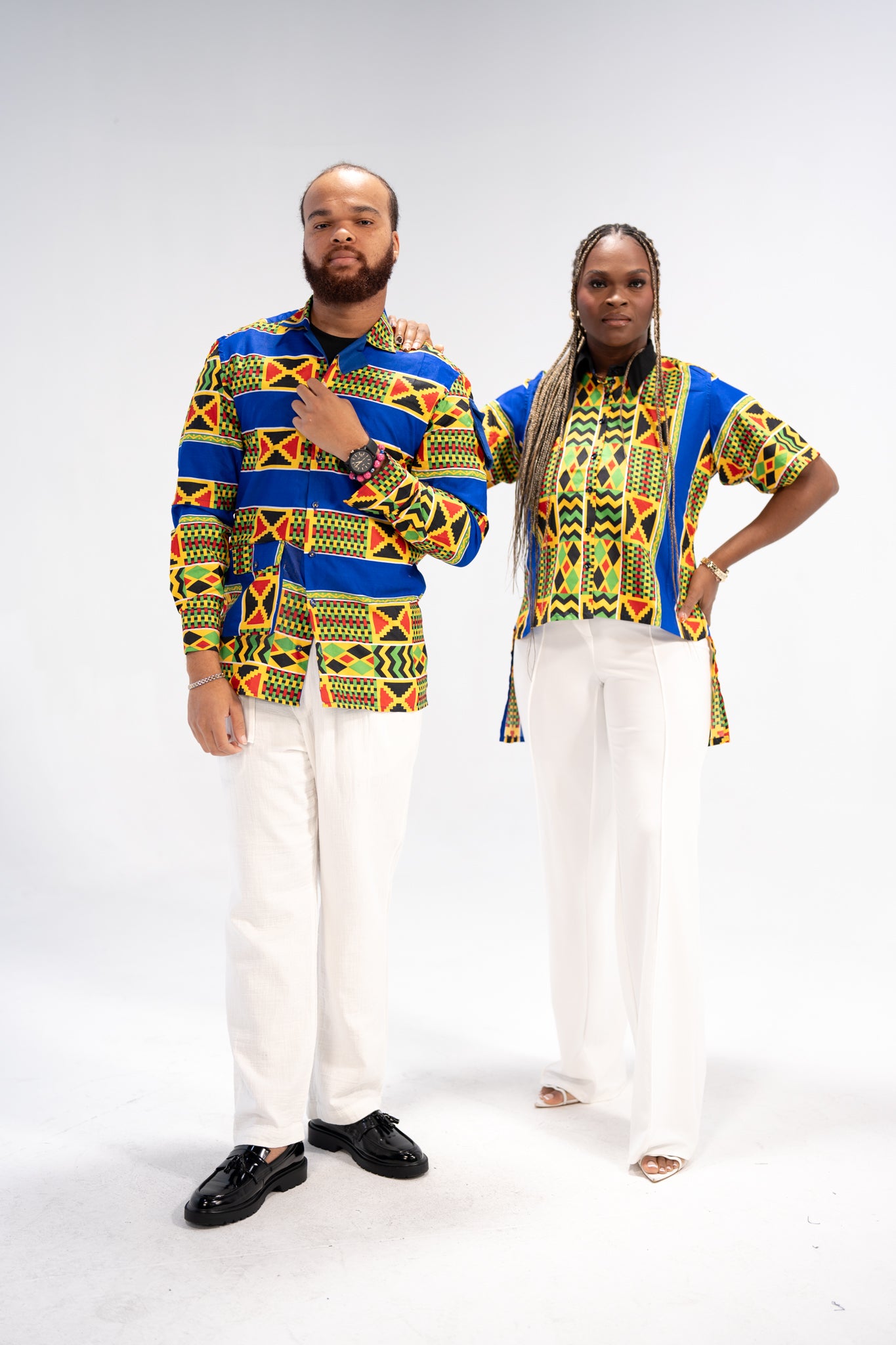 Adaeze And Obinna African Print Button-Down Shirt (Abstract Geometric)-Family Collection