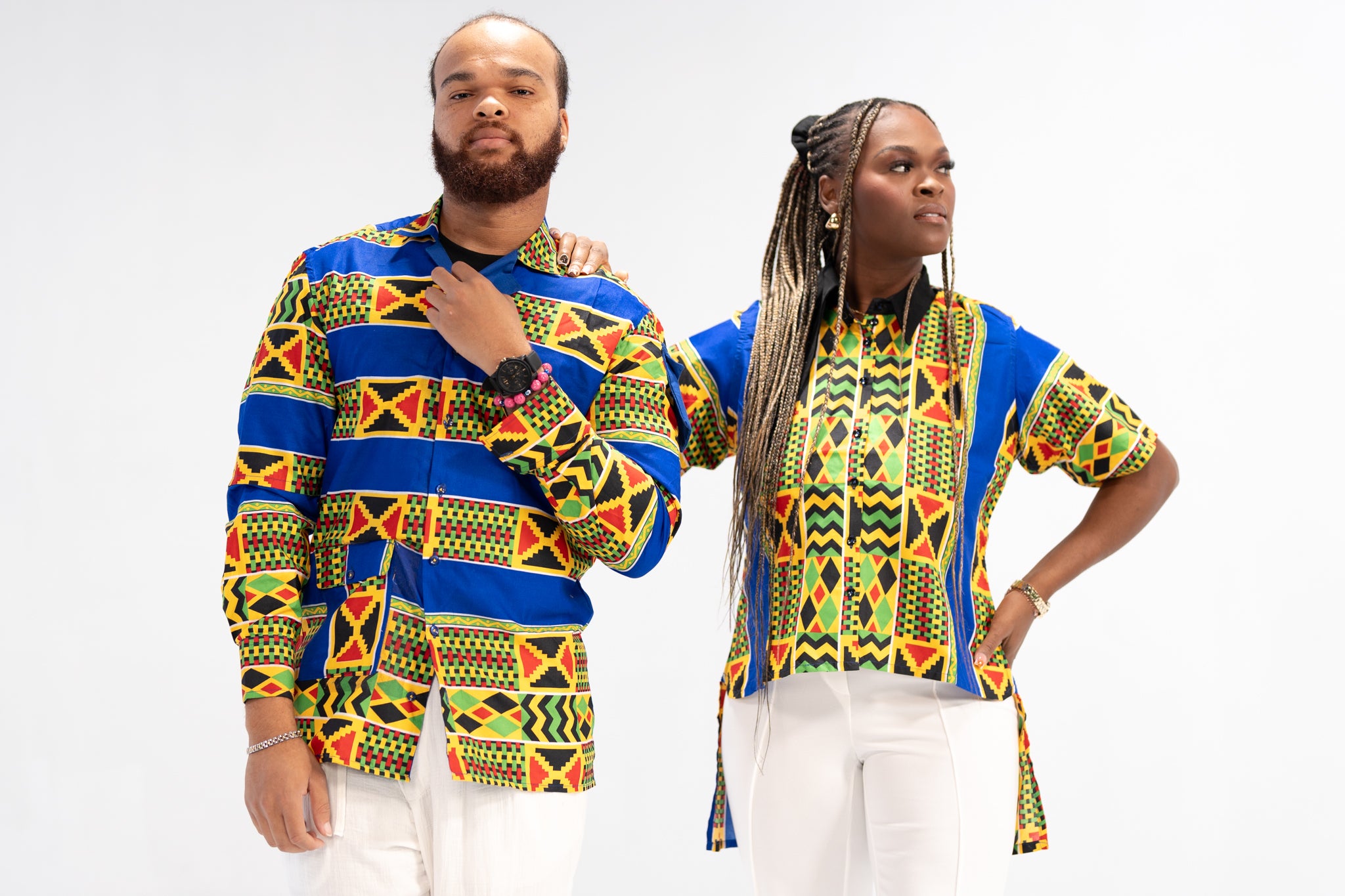 Adaeze And Obinna African Print Button-Down Shirt (Abstract Geometric)-Family Collection