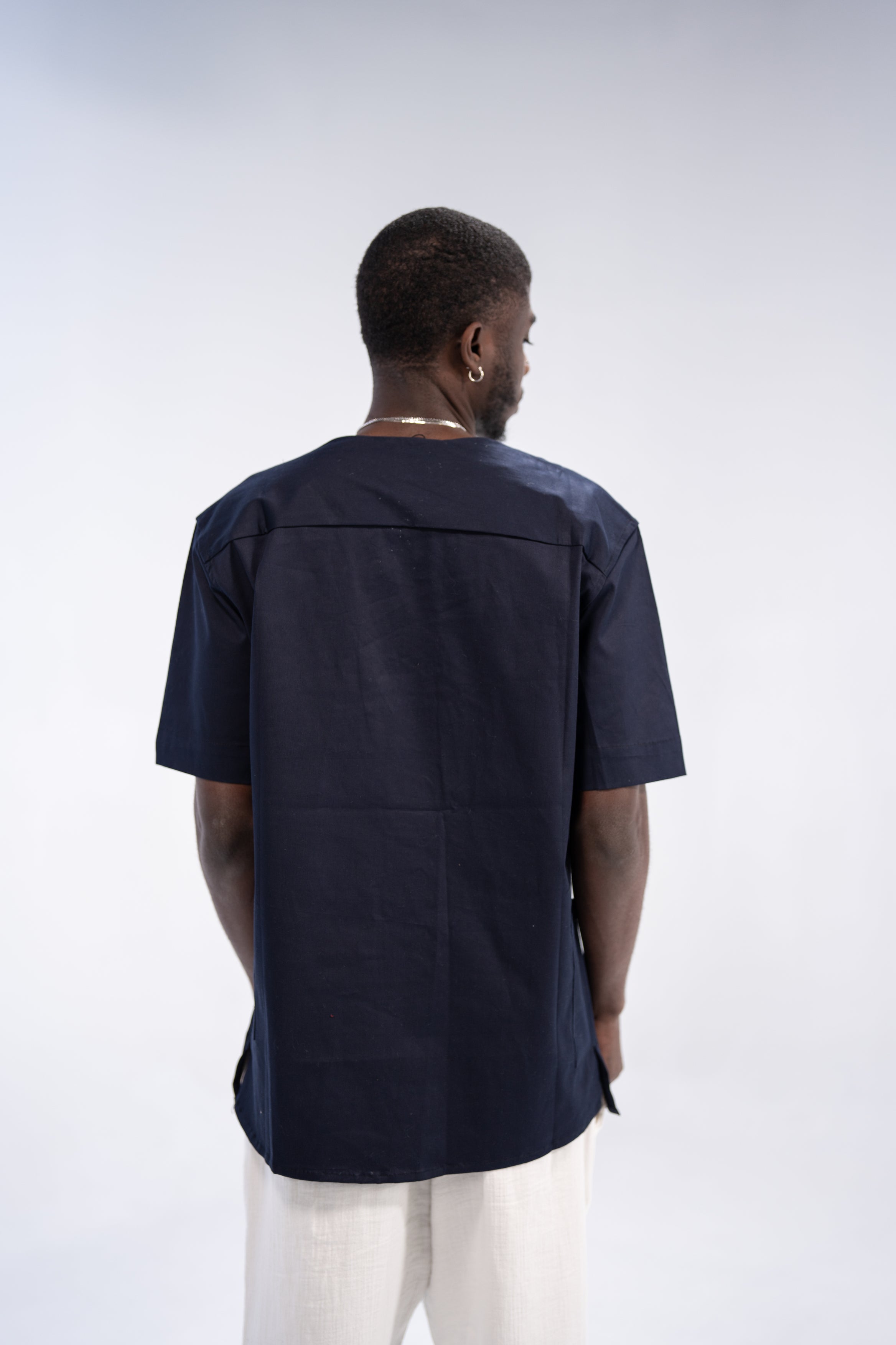 Olumide Men's African Embroidered Traditional Top (Navy)