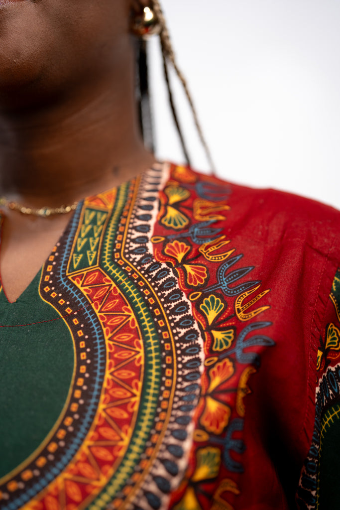 Amara Women's Majestic Dashiki Elegance Shirt (Red and Green)