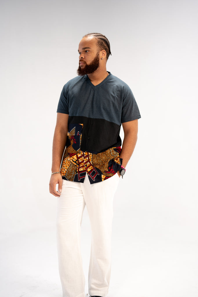 Naade Men's African Print T-Shirt (Print on Cotton)