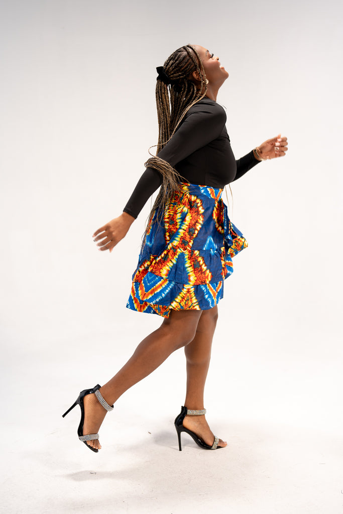 Imani Women's Radiant Rhythm Wrap Skirt (Blue Orange Pearl)