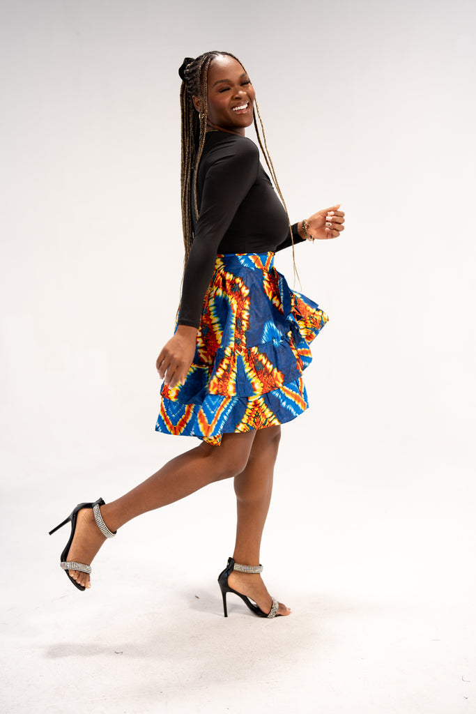 Imani Women's Radiant Rhythm Wrap Skirt (Blue Orange Pearl)