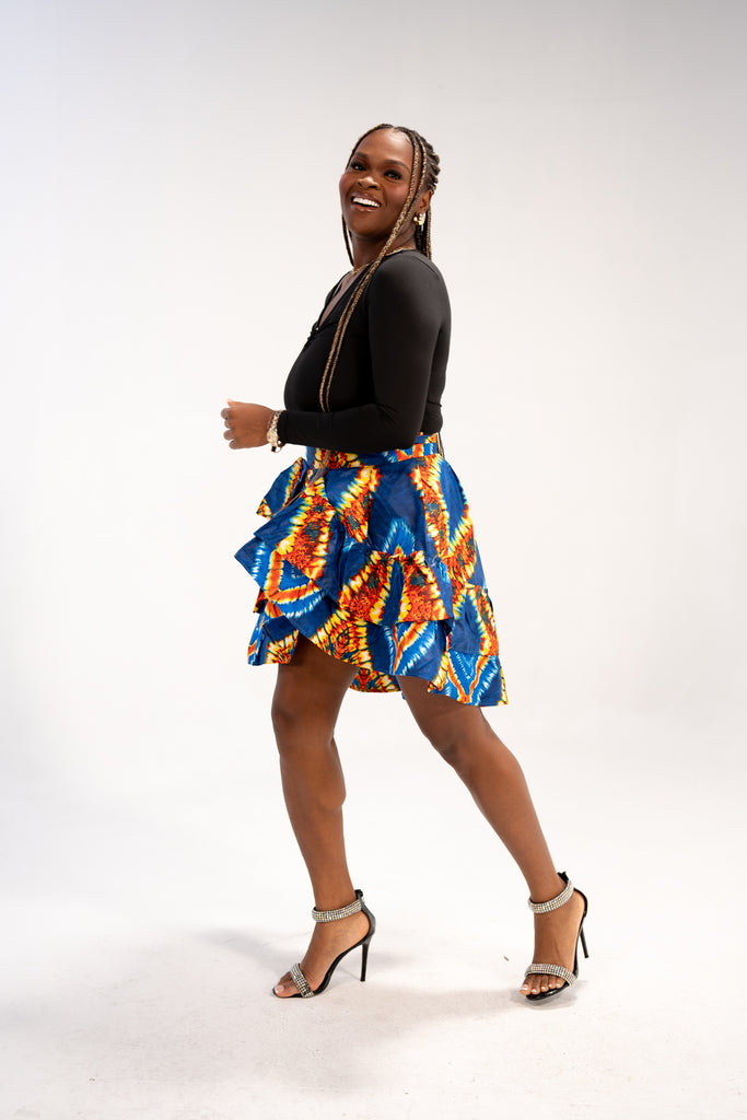 Imani Women's Radiant Rhythm Wrap Skirt (Blue Orange Pearl)
