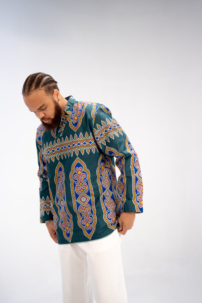 Bello Men's African Print Shirt (Geometric)