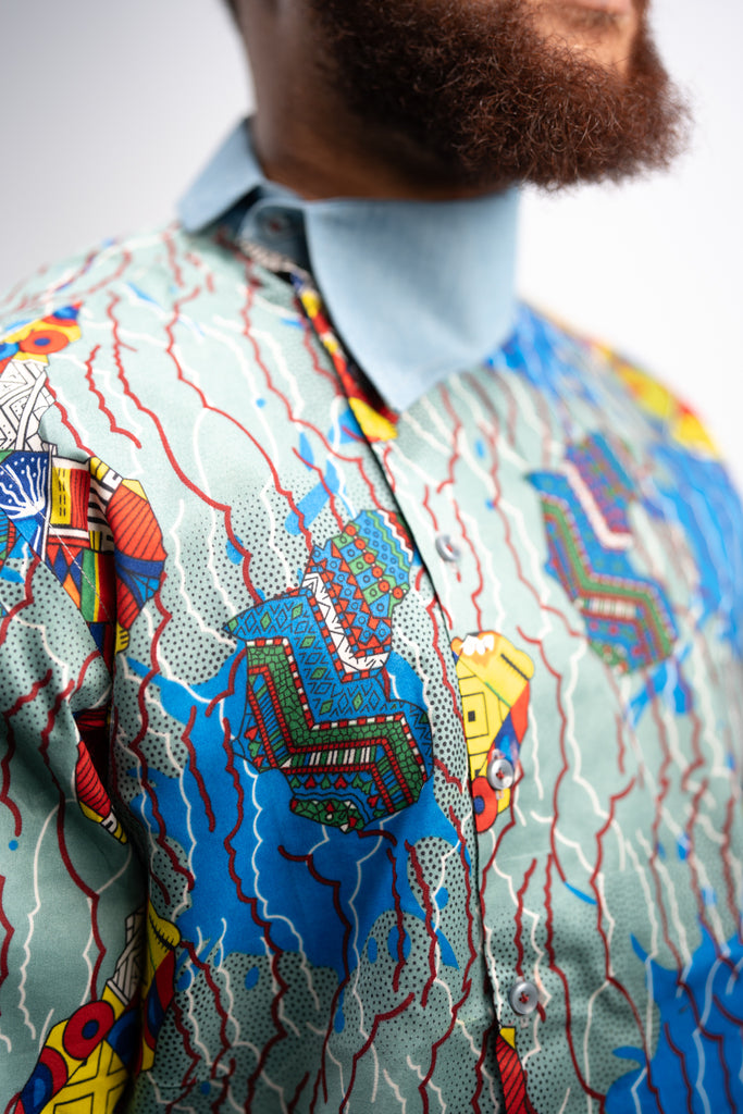 Addo Men's African Print Shirt (Geometric)