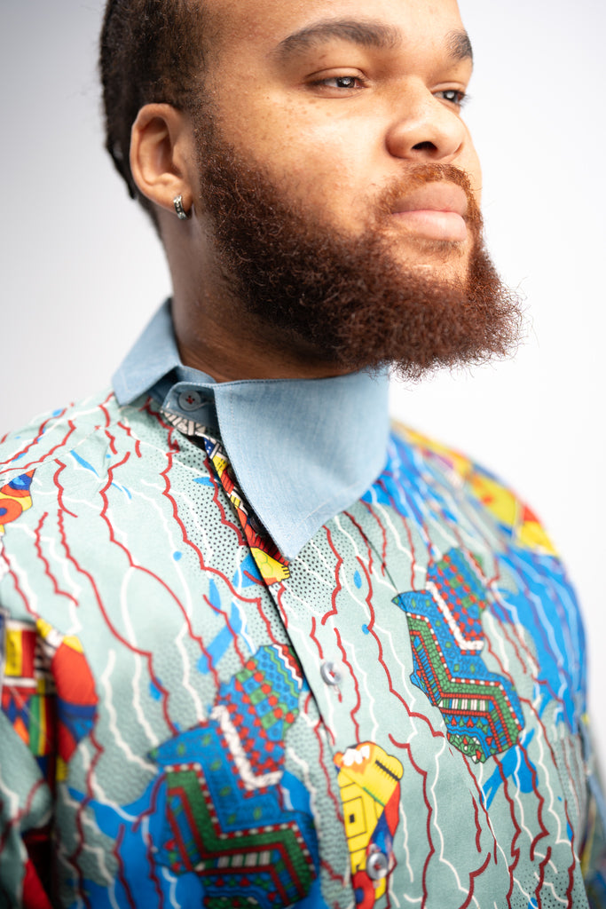 Addo Men's African Print Shirt (Geometric)