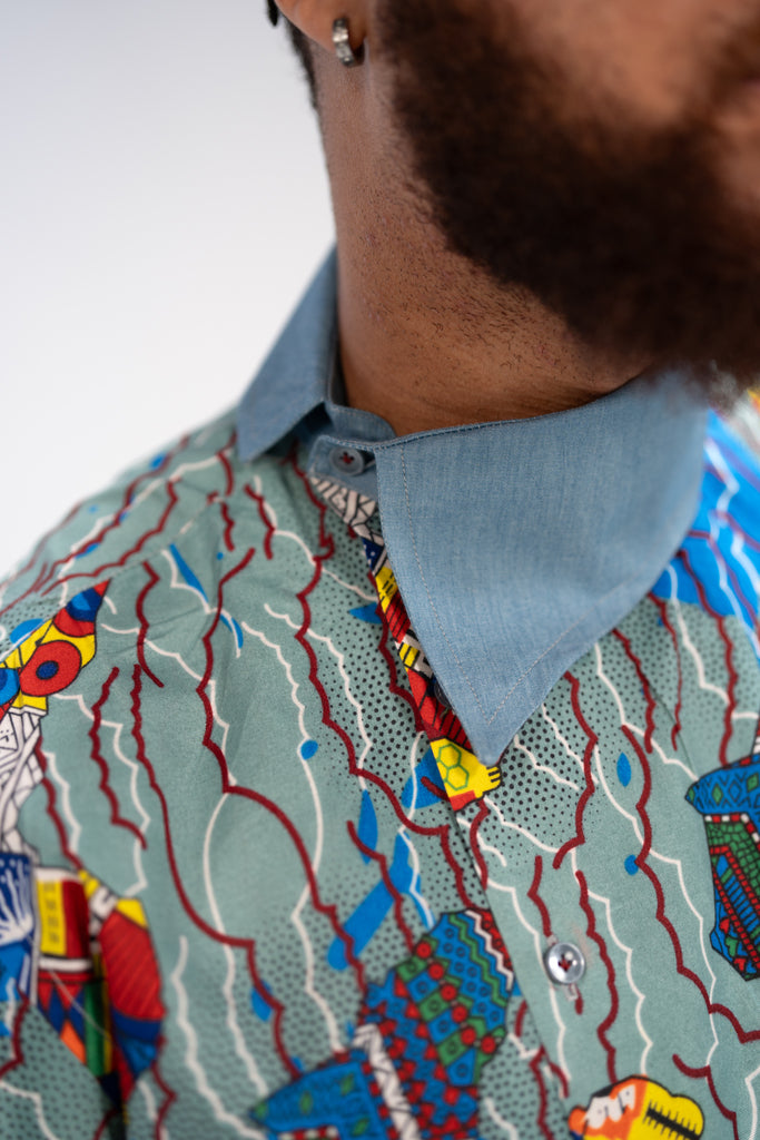 Addo Men's African Print Shirt (Geometric)