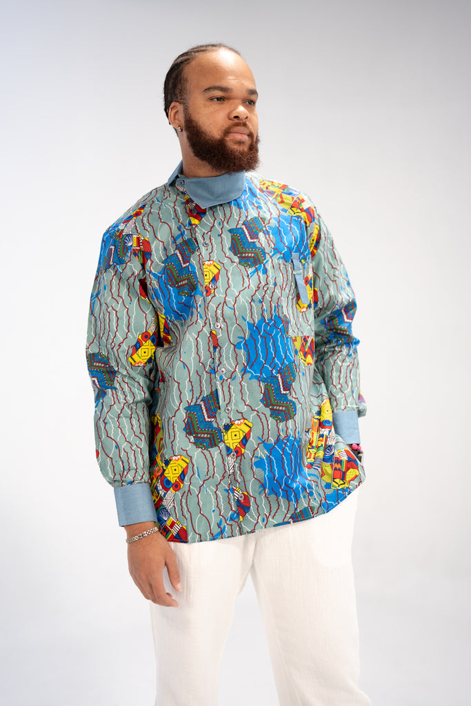 Addo Men's African Print Shirt (Geometric)