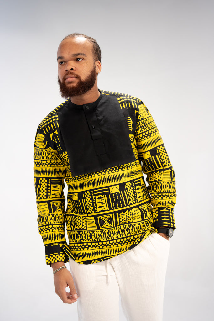 Obi Men's African Print Shirt (Abstract Geometric)