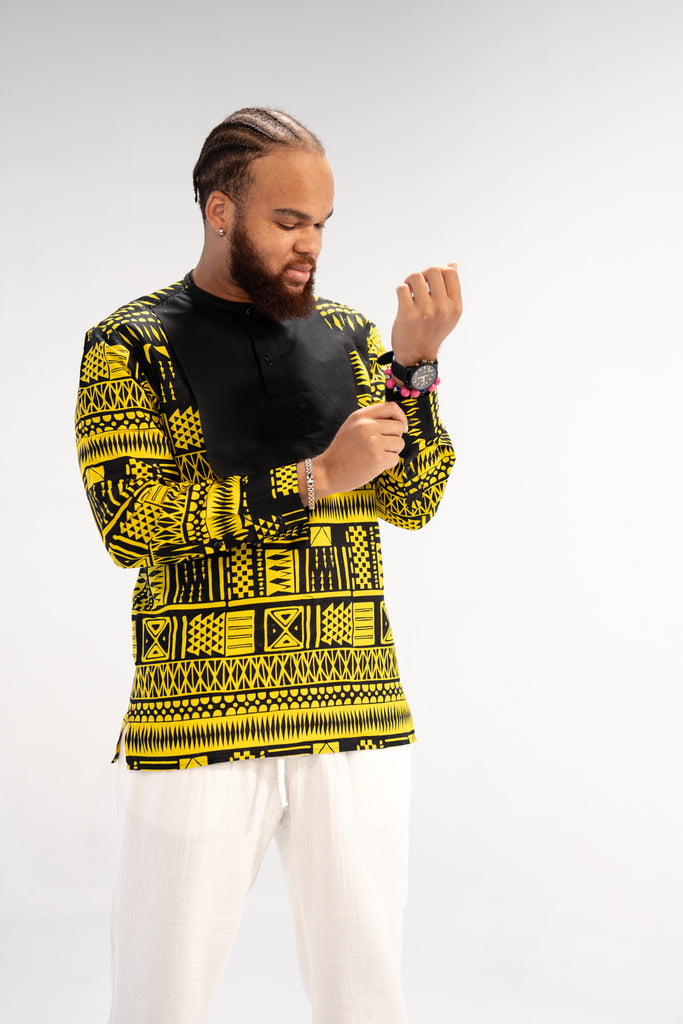 Obi Men's African Print Shirt (Abstract Geometric)