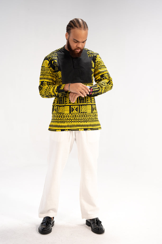 Obi Men's African Print Shirt (Abstract Geometric)